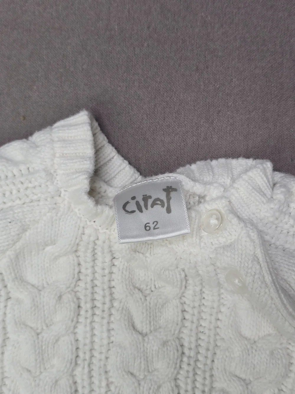 Ciraf Baby Cable Knit Romper White 100% Cotton Size 62 (2-4M) One Piece